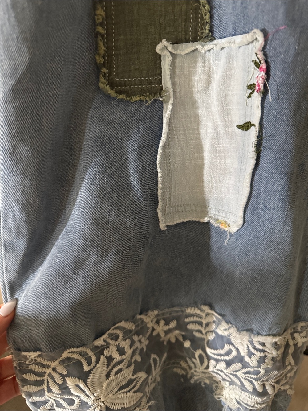 Pol patchwork lace drawstring denim barrel jeans - Picture 4 of 7